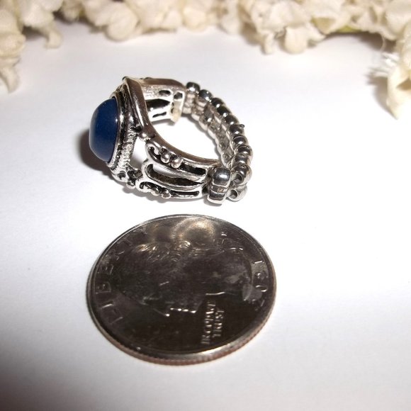 Blue and Silver Ring Boho Style Adjustable Size Stretch Band Woman Jewelry C185 - Picture 3 of 6